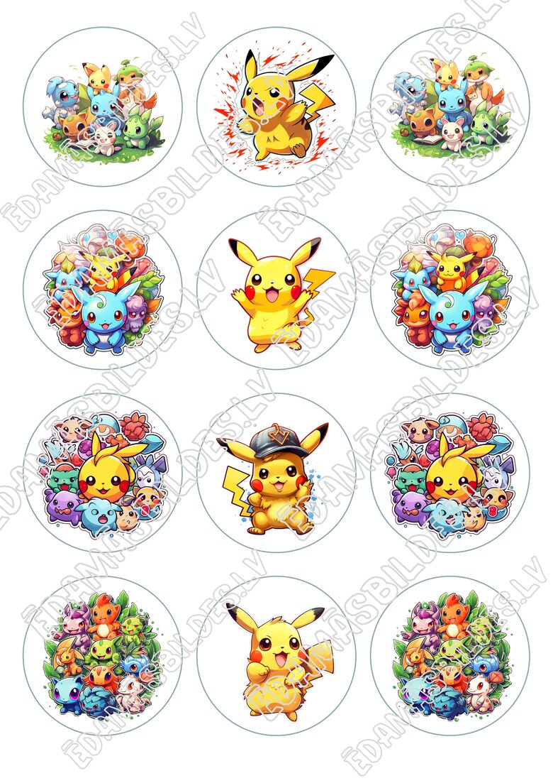 Cukura papīrs ar apdruku "Pokemoni" Nr 2, aplīši 6 cm, 